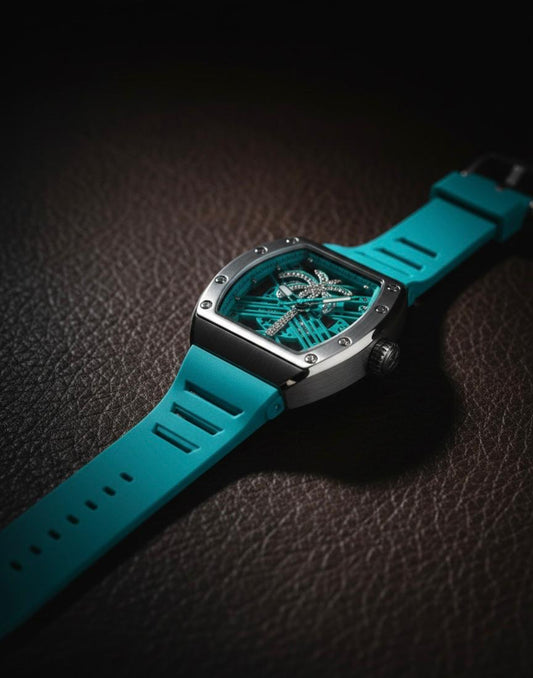 Luxury Tropical Palm Diamond Watch – Aqua Blue Edition