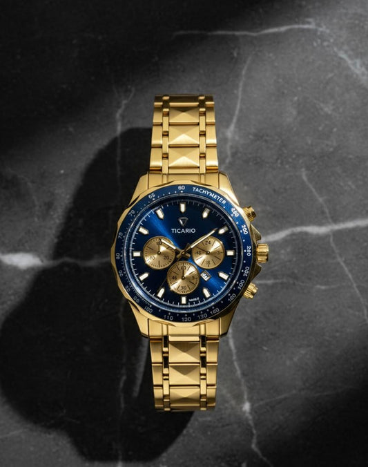 Ticario Royal Blue & Gold Chronograph | Luxury Stainless Steel Watch