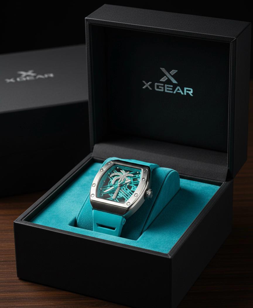 Luxury Tropical Palm Diamond Watch – Aqua Blue Edition