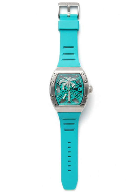 Luxury Tropical Palm Diamond Watch – Aqua Blue Edition