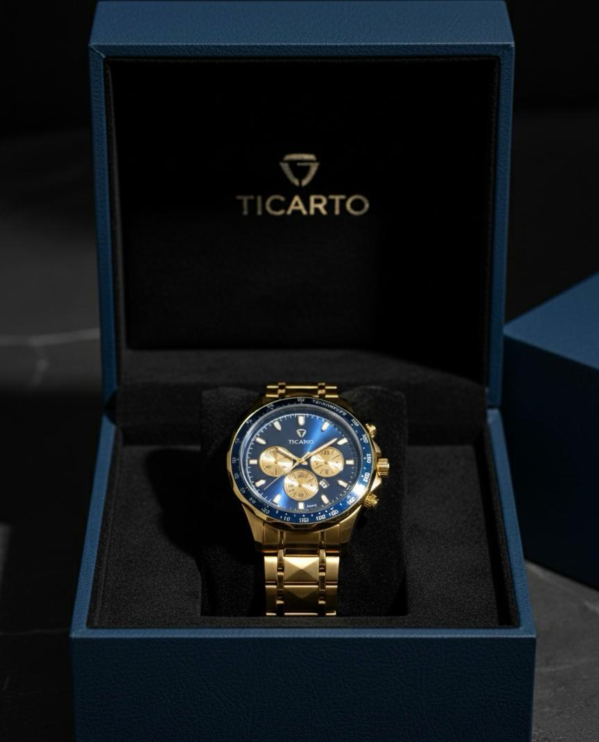 Ticario Royal Blue & Gold Chronograph | Luxury Stainless Steel Watch