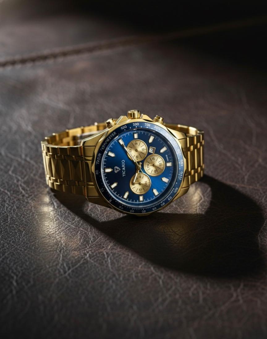 Ticario Royal Blue & Gold Chronograph | Luxury Stainless Steel Watch