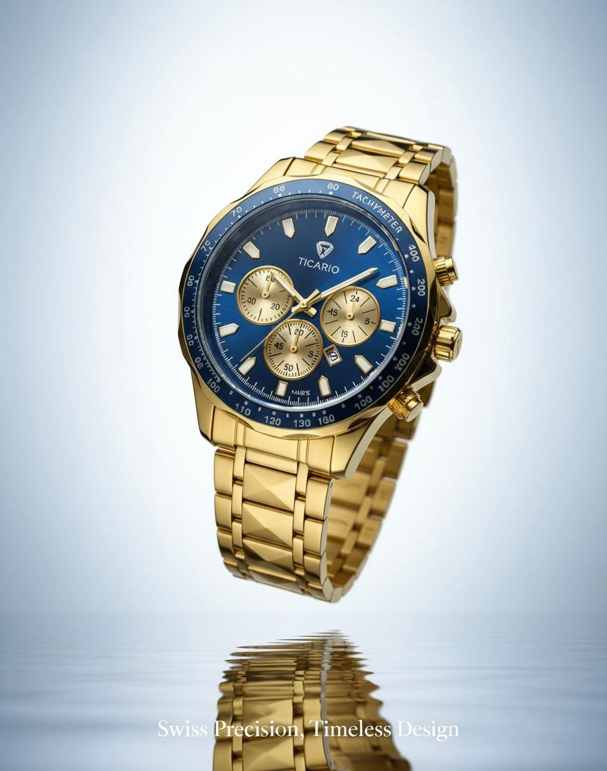 Ticario Royal Blue & Gold Chronograph | Luxury Stainless Steel Watch