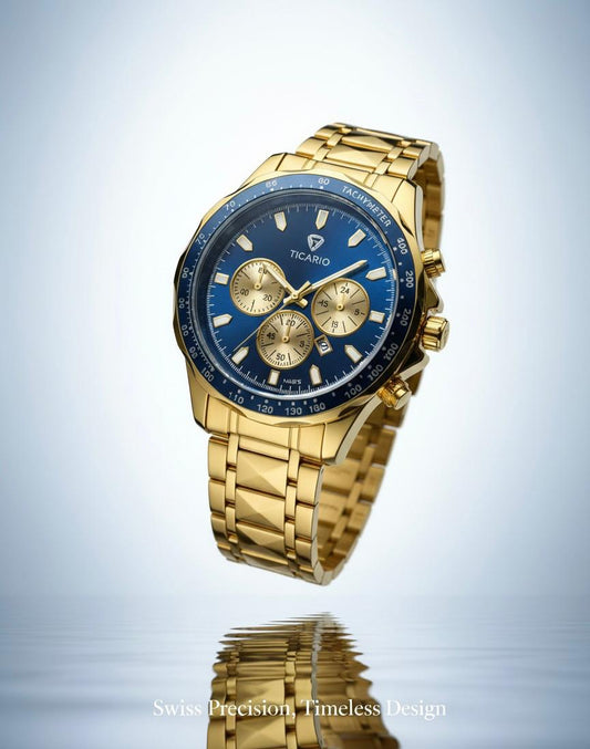 Ticario Royal Blue & Gold Chronograph | Luxury Stainless Steel Watch