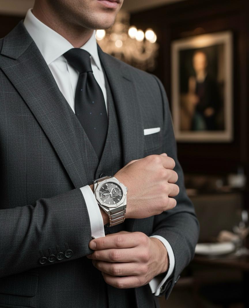 Luxury Silver Chronograph Watch – Precision Stainless Steel Design